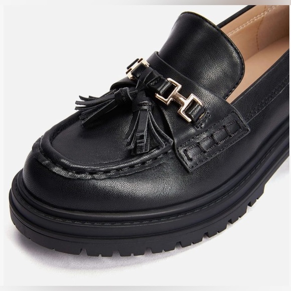 New Womens Lug Sole Platform Mid Chunky Heel Loafers Classic Round Toe Slip - Picture 5 of 11